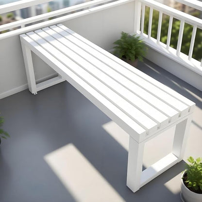 Metal Garden Bench Outdoor Seat 2-Person Patio Benches Park Bench Backless Chair Front Porch Seat 3.3ft 3.9ft 4.9ft 5.9ft Weatherproof Chair for Yard Porch Lawn(White,3.93ft)