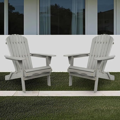 Premium Folding Adirondack Chairs Set of 2 - Solid Cedar Wood Outdoor Lounge Chairs with Embossed Wood Grain, Weather Resistant Patio Furniture for Garden, Poolside, Fire Pit & Backyard