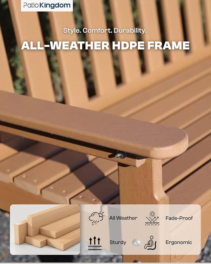 HDPE Garden Bench, All Weather 2-Person Outdoor Benches, Rust Free & Fade Resistant Patio Benches for Garden, Porch, Backyard, Deck, Lawn, Balcony, Poolside (Teak, 2 Benches)