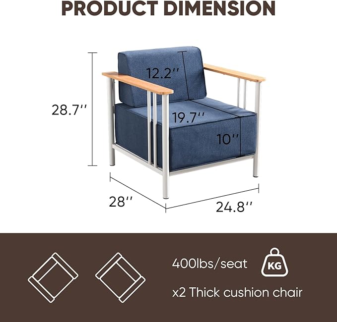 10-inch Thick Cushion Outdoor Furniture Set, 2-Piece Patio Chair Set, Made of PE Material with Wood Grain armrests - Photo 2