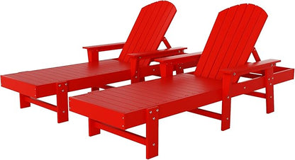 WestinTrends Dylan HDPE Outdoor Patio Poly Adirondack Reclining Chaise Lounge with Arms (Set of 2), Red