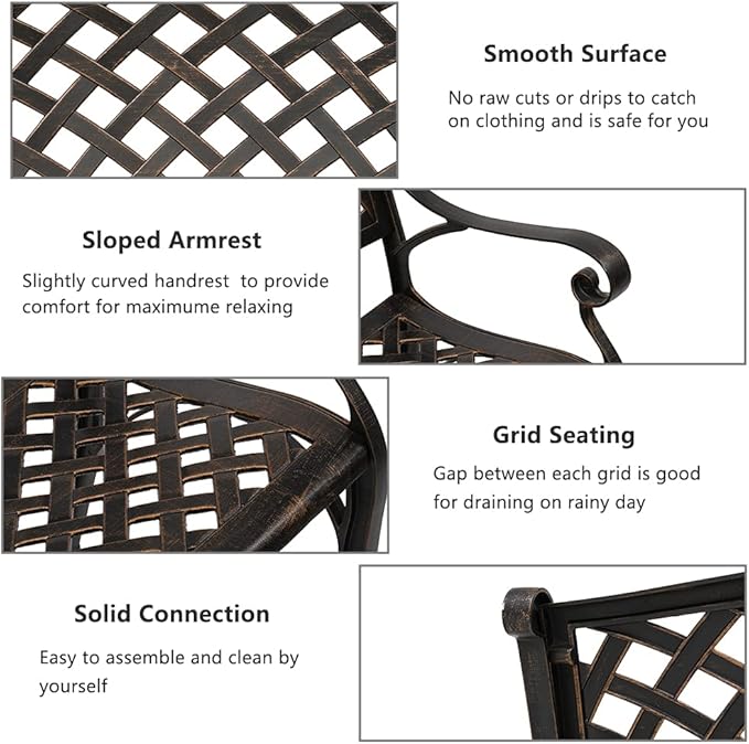 40.5in Outdoor Cast Aluminum Porch Benches,Weatherproof Patio Park Bench,Outside Leisure Bench,Outdoor Garden Park Bench,with Mesh Backrest,for Lawn, Deck, Path, Backyard, Entryway (Bronze)