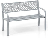 Tangkula 50 Inches Outdoor Garden Bench, Metal Patio Park Bench with Geometric Lattice Backrest - Photo 1