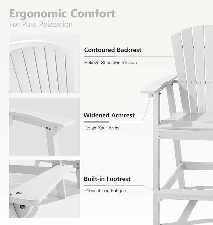 PASAMIC Tall Adirondack Chairs Set of 2, All-Weather HDPE Bar Height Patio Chairs with Double Tray - Photo 4