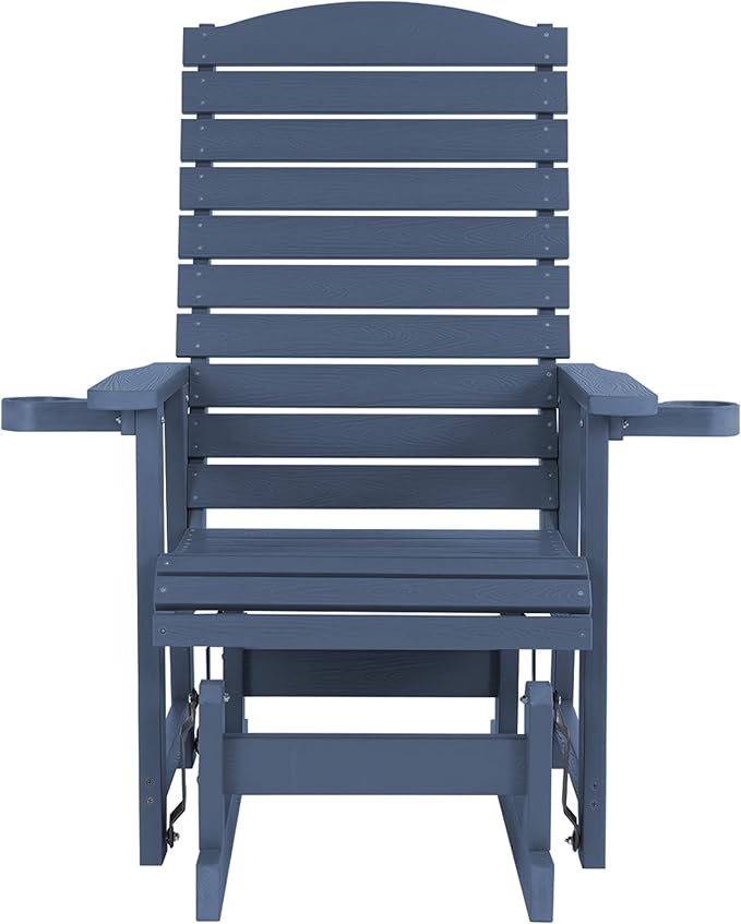 Poly Lumber Patio Glider with Cup Holders, High Backrest and Deep Contoured Seat, HIPS Material, All-Weather Resistant - Photo 8