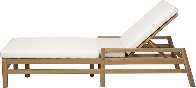 5-Position Adjustable Outdoor Chaise Lounge Set of 2, Solid Wood Patio Recliner Chair with Thick Cushions for Pool - Photo 8