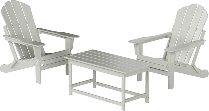 WO Home Furniture Adirondack Chairs Table Set of 3 PCS Outdoor Folding Chairs Coffee Table Weather/UV Resistant for Lawn - Photo 1