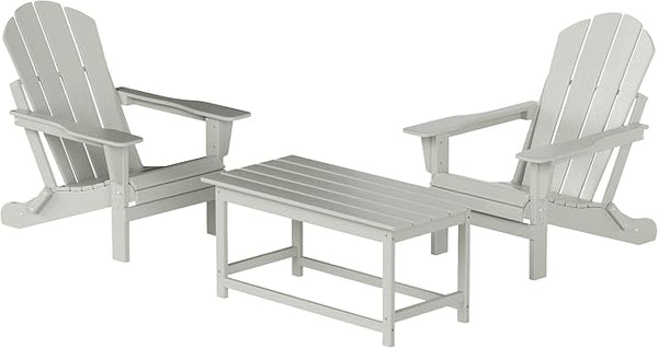 WO Home Furniture Adirondack Chairs Table Set of 3 PCS Outdoor Folding Chairs Coffee Table Weather/UV Resistant for Lawn - Photo 1