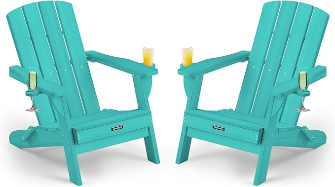 Folding Adirondack Chair Wood Texture 2 Pack, HDPE All-Weather Fire Pit Chairs - Photo 1