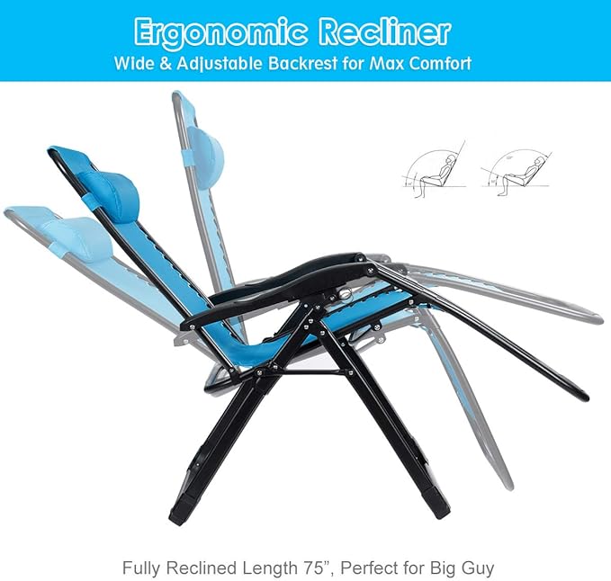 Goplus Oversized Zero Gravity Chair, XL-Extended Version, Outdoor Recliner w/Cup Holder & Detachable Headrest - Photo 6