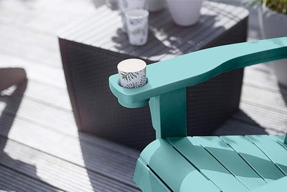 Keter Alpine Adirondack Resin Outdoor Furniture Patio Chairs with Cup Holder-Perfect for Beach, Pool, and Fire Pit Seating, Teal