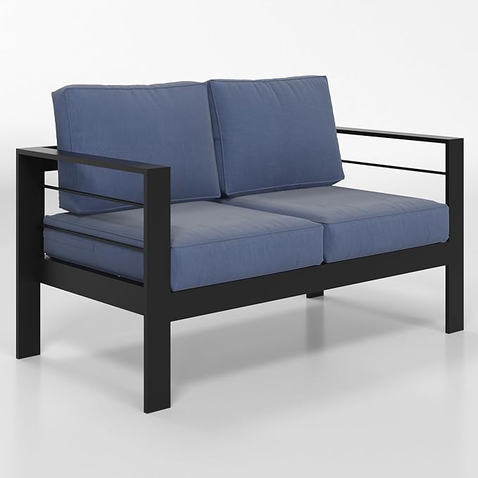 Solaste Aluminum Loveseat Patio Furniture, Weather-Resistant, Blue - Photo 7