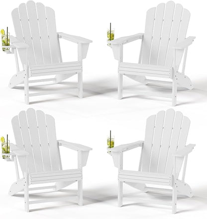 Costaelm Lakeview Outdoor Patio HDPE Adirondack Chairs with Cup Holders (Set of 4), White