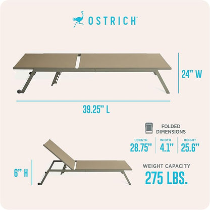 Ostrich Princeton Chaise Lounge Reading Tanning Lawn Chair, Outdoor Furniture for Pool, Beach, Patio, Backyard, and Deck, Tan/Taupe, 2 Pack