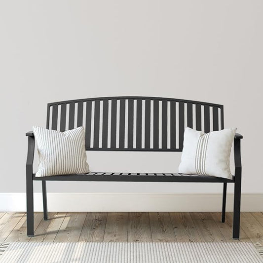 52" Outdoor Bench Weatherproof, Rust-Resistant Aluminum Metal Patio Garden Bench, Patio Loveseat for Porch Garden Lawn Backyard Park Balcony(Grey, 1PC)