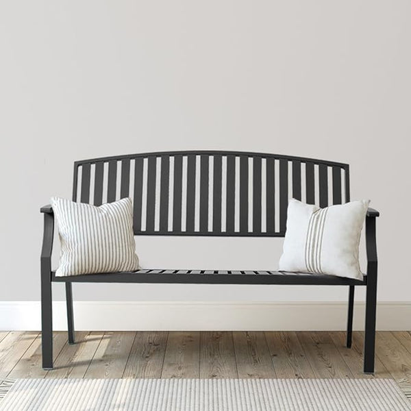 52" Outdoor Bench Weatherproof, Rust-Resistant Aluminum Metal Patio Garden Bench, Patio Loveseat for Porch Garden Lawn Backyard Park Balcony(Grey, 1PC)