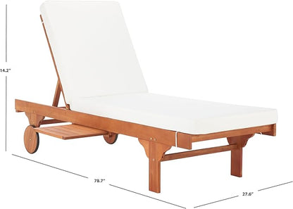 SAFAVIEH Outdoor Collection Newport Natural/ Beige Cushion Built-in Side Table Adjustable Chaise Lounge Chair