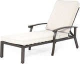 HOMEFUN Outdoor Chaise Lounge Chair, Hand-Brushed Wood Grain Cast Aluminum Reclining Lounger with Cushion - Photo 1