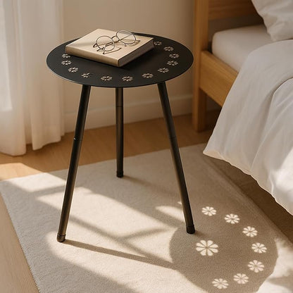 Outdoor Side Table Set of 2 Patio Round Tables for Outside Black End Tables Small Coffee Table End Table Modern Metal Porch Plant Stands for Balcony, Indoor, Bedroom, Living Room, Small Spaces