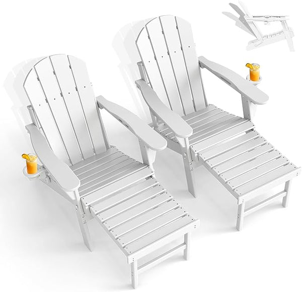 GREENVINES Adjustable Adirondack Chair with Retractable Ottoman Set of 2 | Folding | HDPE Plastic - Photo 1