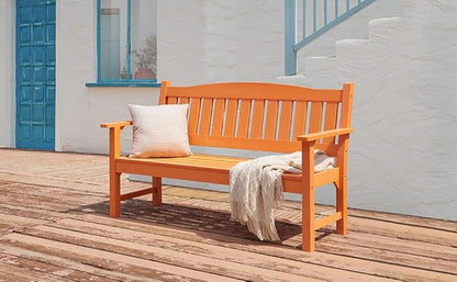 Psilvam 2-Person Outdoor Memorial Bench, All-Weather Poly Lumber Garden Bench, Rot-Resistant Outdoor Patio Bench for Park,Porch,and Church (Orange)