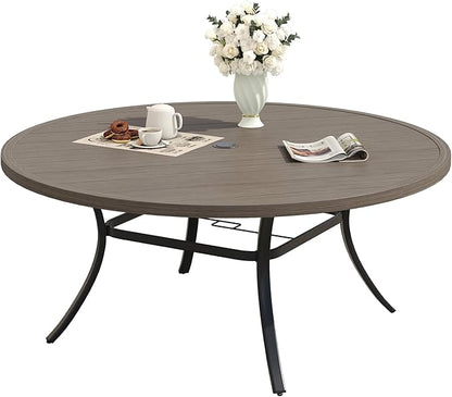 Patio Dining Table for 6-8, Round Metal Outdoor Table with 1.57" Umbrella Hole, 50" Outdoor Slat Tabletop Dining Table for Backyard, Porch, Lawn, Grey