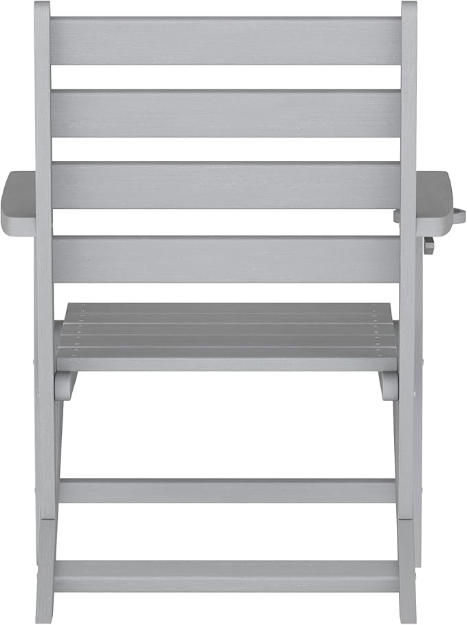 Flash Furniture Tolleson Adirondack Dining Chair with Cup Holder, Commercial Weather Resistant Recycled HDPE Adirondack Chair, Fold Out Cupholder, Gray