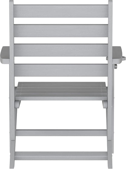 Flash Furniture Tolleson Adirondack Dining Chair with Cup Holder, Commercial Weather Resistant Recycled HDPE Adirondack Chair, Fold Out Cupholder, Gray