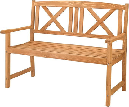 Garden Bench Loveseat - 2-Person Acacia Wood Bench with Armrest, Backrest, Sturdy Frame, 800lbs Capacity, Outside Park Bench for Patio, Yard, Front Porch, Outdoor Garden Bench, Natural