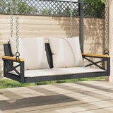 Outdoor Swing Bench with Removable Cushions, Black and Cream White Poly Rattan Patio Furniture for Garden, Balcony - Photo 1