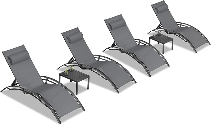PURPLE LEAF Patio Chaise Lounge Chair Set with 2 Side Table Outdoor Pool Adjustable Recliner Chairs for Outside Beach Poolside Sunbathing Tanning Lounger