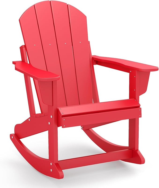 GREENVINES Adirondack Rocking Chair | HDPE Plastic | Porch Rocker | Chair for Outdoor Patio Deck | All Weather | Red
