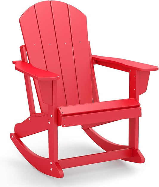 GREENVINES Adirondack Rocking Chair | HDPE Plastic | Porch Rocker | Chair for Outdoor Patio Deck | All Weather | Red