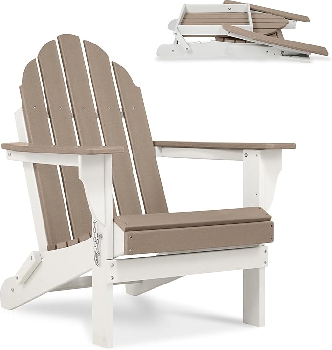 Aoodor HDPE Outdoor All-Weather Folding Adirondack Chair for Patio, Garden, Backyard, Lawn, Fire Pit, Brown