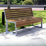 LITFAD Outdoor Bench Modern Park Bench with Corrosion Resistant Metal Frame, Dark Brown Wooden Seating with Backrest - Photo 1