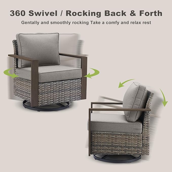 Rilyson Outdoor Wicker Patio Furniture Set - 8 Piece Patio Conversation Set with 4 Wicker Swivel Rocker Chairs,2 Rattan Ottoman 1 Side Table and 1 Couch,Thick Cushions,Deep Seating(Mixed Grey/Grey)