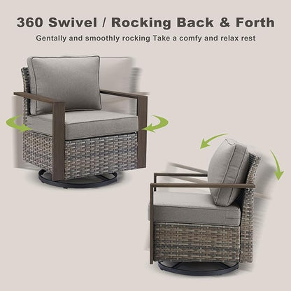 Rilyson Outdoor Wicker Patio Furniture Sets - 5 Piece Patio Conversation Set with 2 Wicker Swivel Rocker Chairs,2 Rattan Ottoman and 1 Couch,Thick Cushions,Deep Seating,Wide Armrest(Mixed Grey/Grey)
