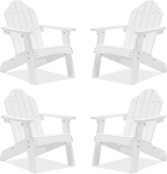 LUE BONA Kids Adirondack Chair Set of 4, Poly Lumber Plastic, Weather Resistant Toddler Outdoor Patio Lounge Chair for Balcony, Backyard, White