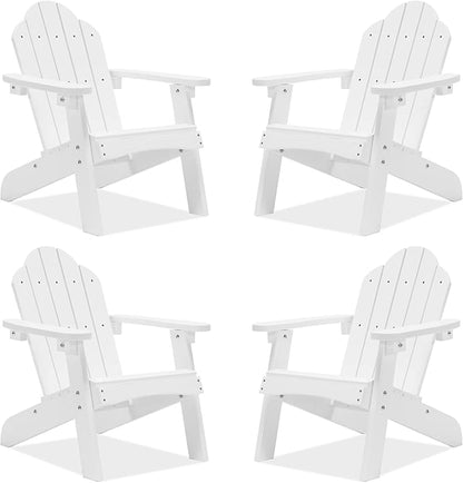 LUE BONA Kids Adirondack Chair Set of 4, Poly Lumber Plastic, Weather Resistant Toddler Outdoor Patio Lounge Chair for Balcony, Backyard, White