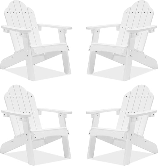 LUE BONA Kids Adirondack Chair Set of 4, Poly Lumber Plastic, Weather Resistant Toddler Outdoor Patio Lounge Chair for Balcony, Backyard, White