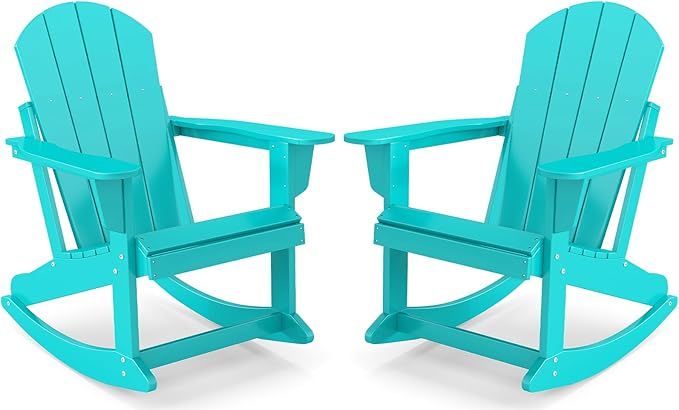 IVY&LANE Adirondack Rocking Chairs Set of 2 | Porch-Rocker | HDPE Plastic | Weatherproof | Aqua | for Outdoor Patio Deck Backyard