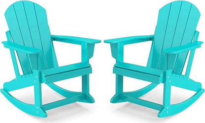 IVY&LANE Adirondack Rocking Chairs Set of 2 | Porch-Rocker | HDPE Plastic | Weatherproof | Aqua | for Outdoor Patio Deck Backyard