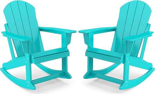 IVY&LANE Adirondack Rocking Chairs Set of 2 | Porch-Rocker | HDPE Plastic | Weatherproof | Aqua | for Outdoor Patio Deck Backyard
