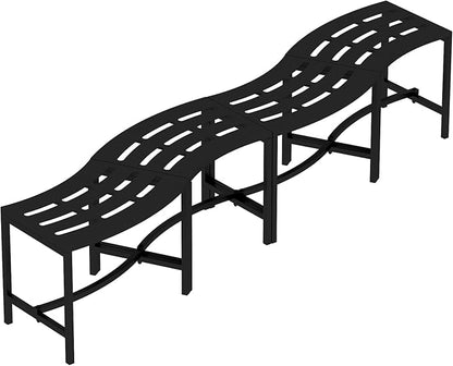 Metal Outdoor Curved Fire Pit Bench Set of 4, Fire Pit Seating Waterproof, Steel Backless Outside Tree Bench for Garden,Patio,Porch,Backyard,Heavy Duty Plant Holder, Style 2, Black
