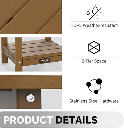 VINGLI Outdoor Side Table, All-Weather HDPE Patio Side Table Small Outdoor Table for Porch, Pool, Deck, and Yard (Brown)
