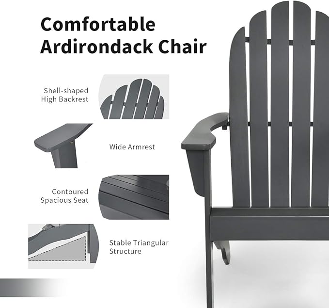 Giantex Adirondack Chair Set of 4 Acacia Wood Outdoor Chairs with 350 lbs Weight Capacity, Lounge Chair Armchair for Yard, Patio, Garden, Poolside, Balcony, Deck Fire Pit Chairs, Gray