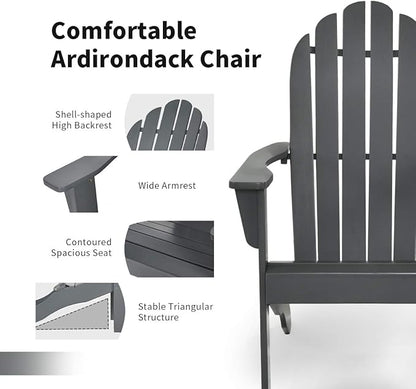 Giantex Adirondack Chair Set of 4 Acacia Wood Outdoor Chairs with 350 lbs Weight Capacity, Lounge Chair Armchair for Yard, Patio, Garden, Poolside, Balcony, Deck Fire Pit Chairs, Gray