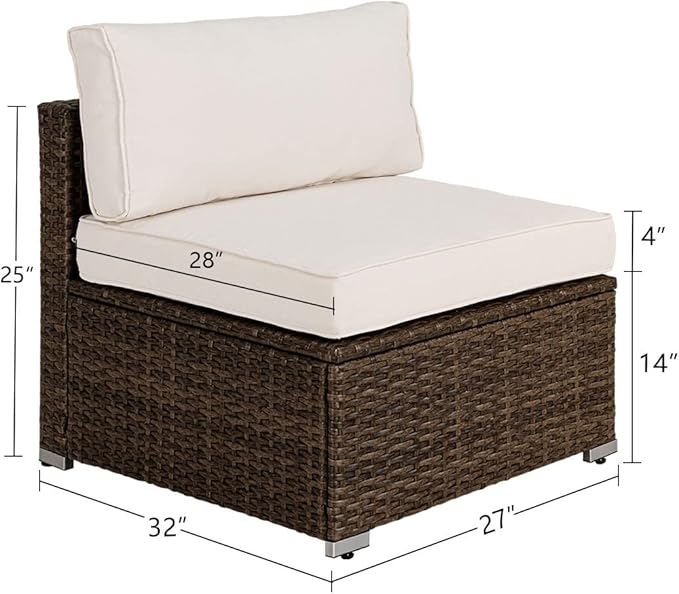 COSIEST Outdoor Furniture Add-on Armless Chair for Expanding Wicker Sectional Sofa Set w Off White Thick Cushions for - Photo 3