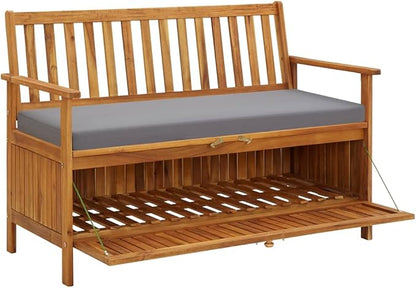 Patio Storage Bench 47.2" Solid Acacia Wood，Garden Bench Patio Outdoor Patio Furniture, Bench Porch Work Easy to Assemble，A Good Choice for The Coming Summer