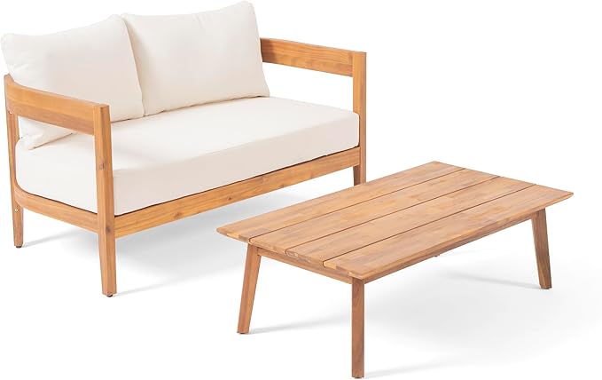 Merax 52" Outdoor Acacia Wood Frame Loveseat Sofa and 35.5" Coffee Table Set,with Cushions for Patio,Garden
